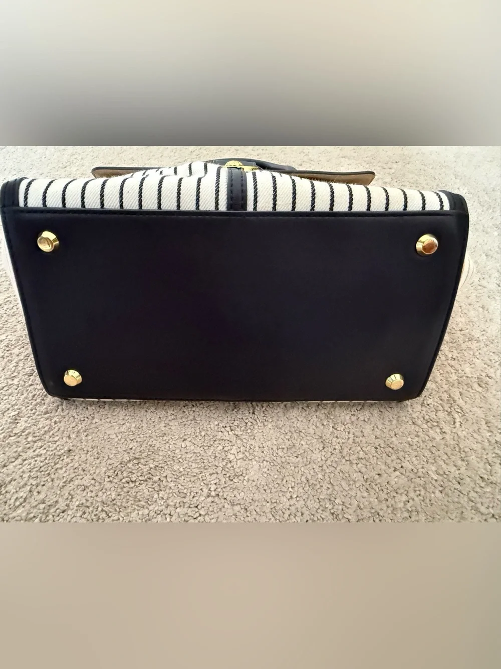Veronica Beard Black and White Striped Satchel with Gold Lock